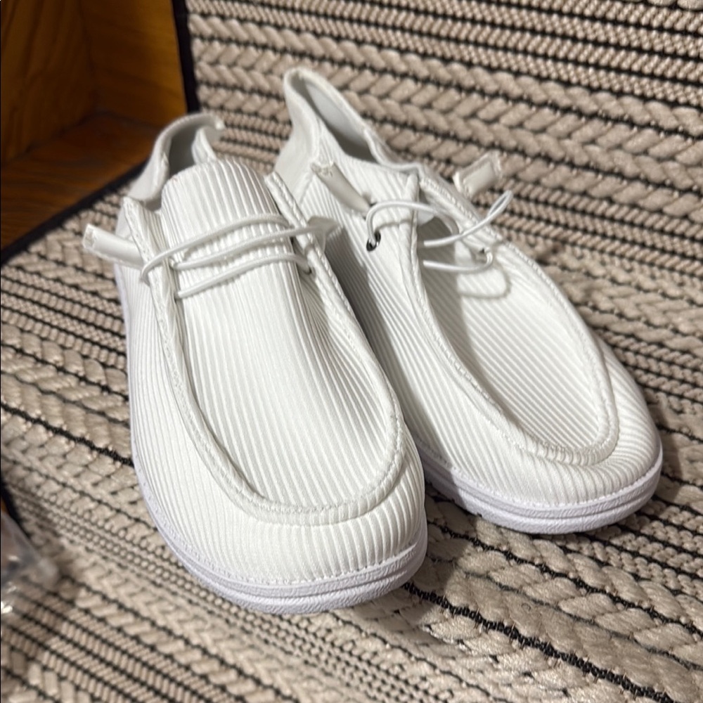 Women’s White Ribbed Casual Slip On Shoes
